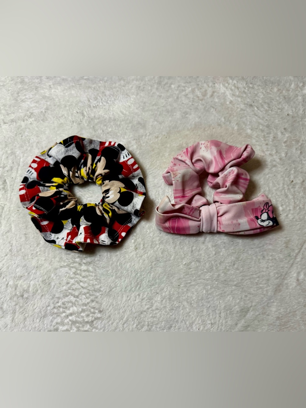 Kids Pink Bow Minnie Mouse Scrunchie and Black-Red Mickie Mouse Hair Tie